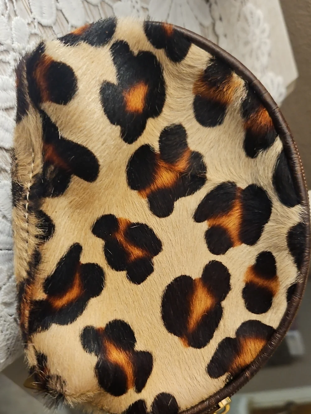Tangaroa Leopard Print Round Cosmetic Pouch - Brown/Black